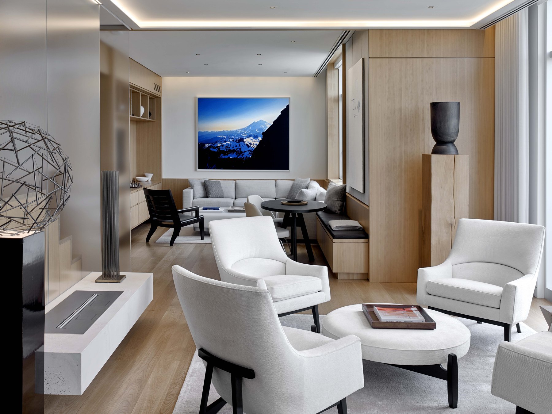 Logan Circle — modern Washington DC living room with warm wood and a city view